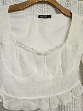 Nasty Gal White Textured Ruffle Crop Top